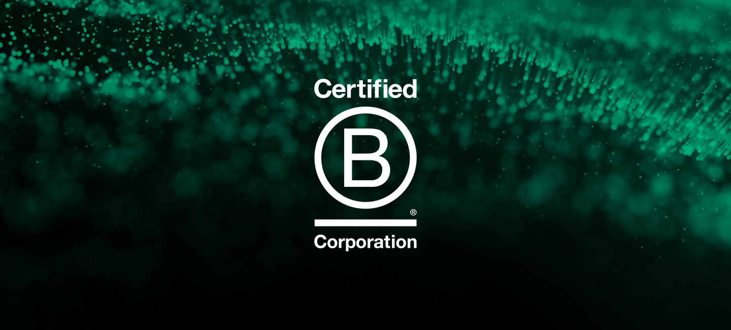 B Corp logo against a green background